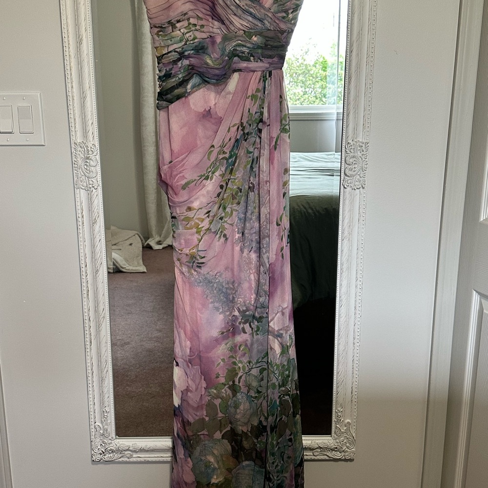 Adrianna Papell Strapless Pink Floral Chiffon Gown - Picture 2 of 6